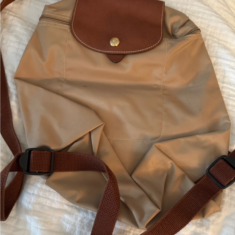Longchamp Brown and Tan Backpack with Adjustable Straps